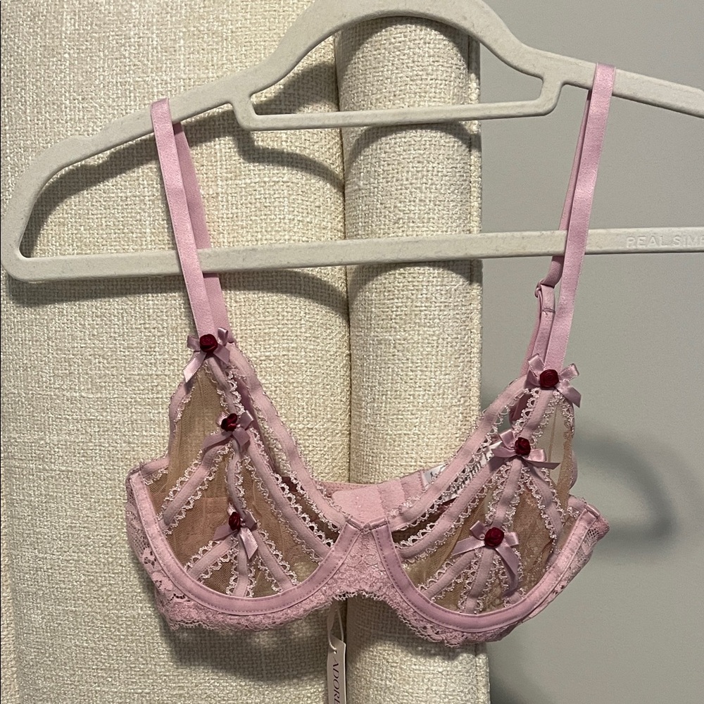 Adore Me Pink Lace Bra with Bow Accents